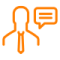 Orange icon of a person with a speech bubble containing a battery indicator.