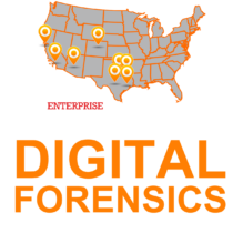 Map of the US with orange markers indicating locations, overlaid with "Security Top 10 Digital Forensics Consulting Services Companies - 2024" text. | Forensic Discovery