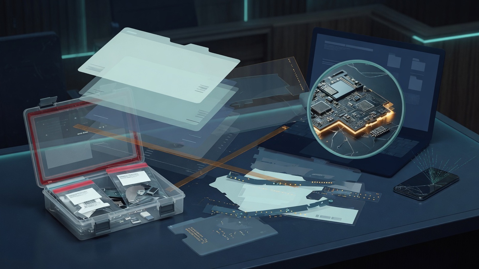 Abstract digital forensics evidence visual for Forensic Evidence in Trade Secret Misappropriation Cases