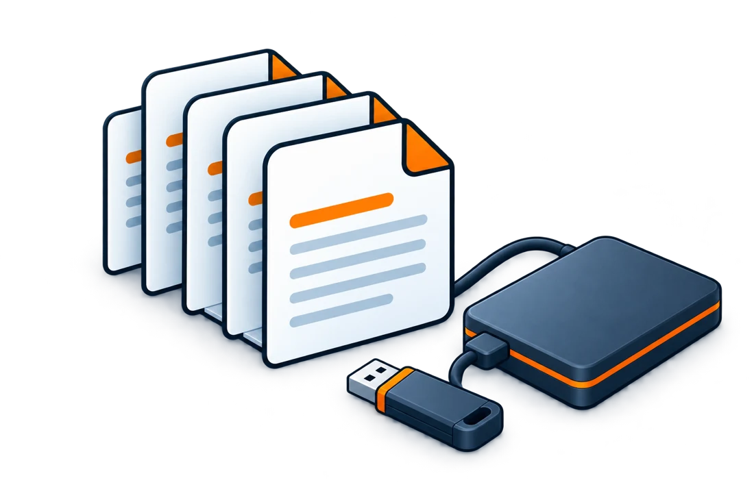 Illustration of documents with external storage for a preservation and collection program.